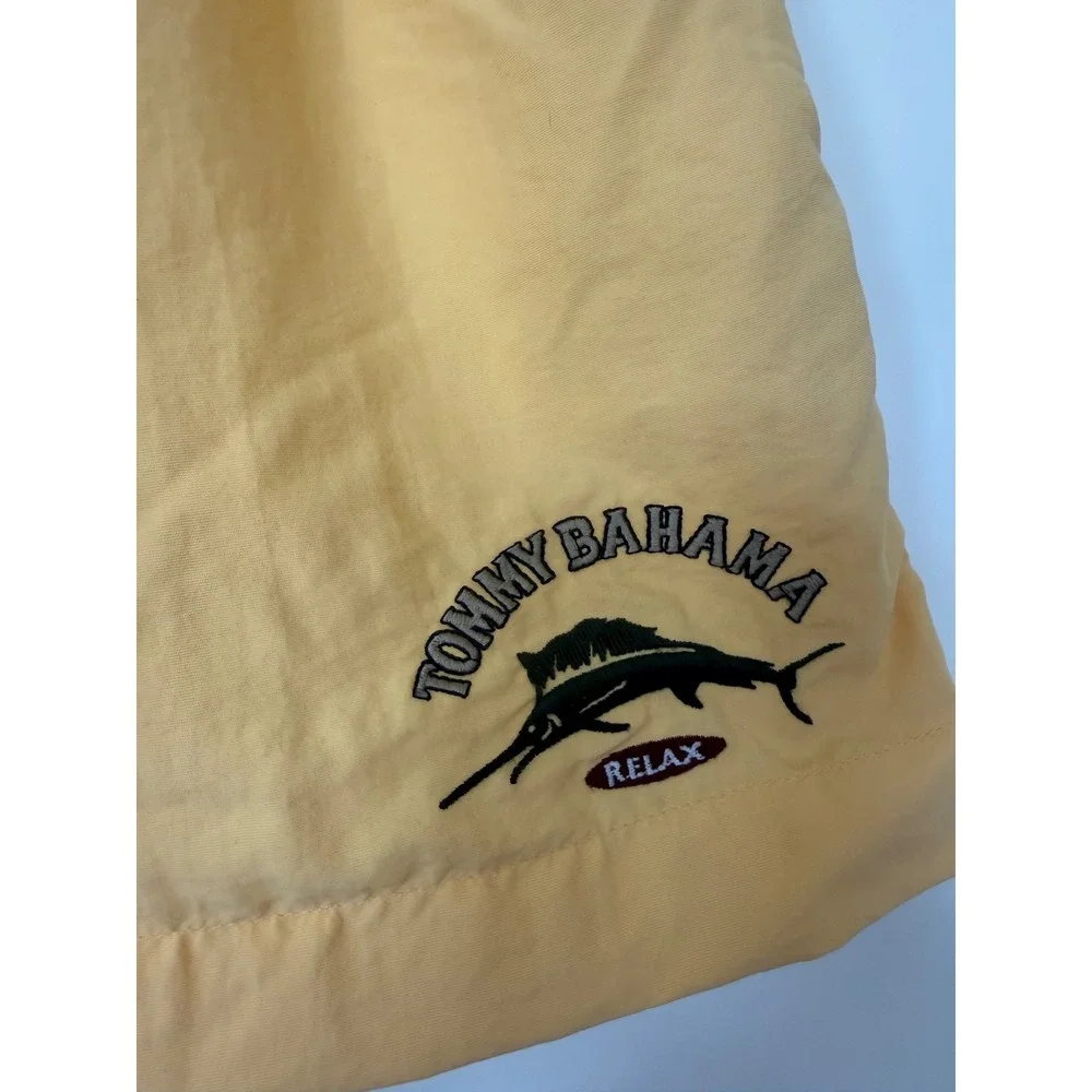 Tommy Bahama Relax Paradise Nation Swim Trunks Yellow Embroidered Marlin Mens